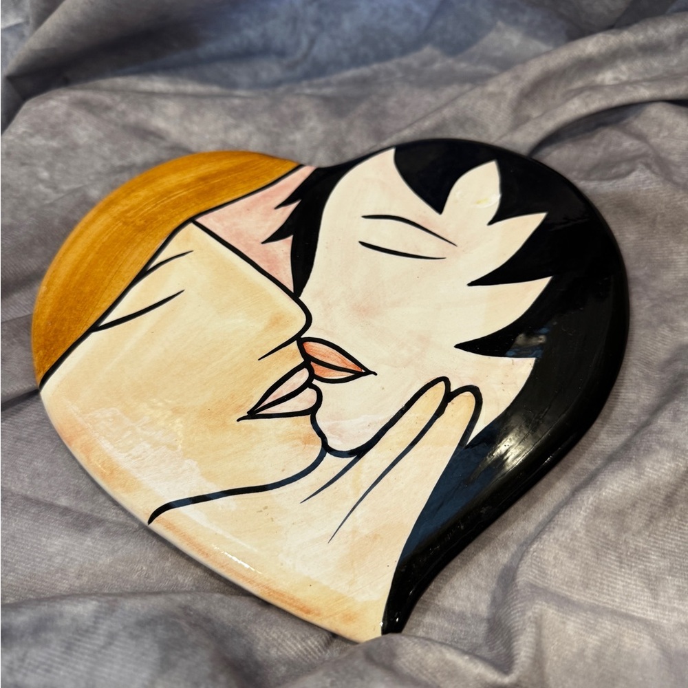 Zanoli Artistic Ceramic Heart‎ couple Sculpture trivet Plate Modern
